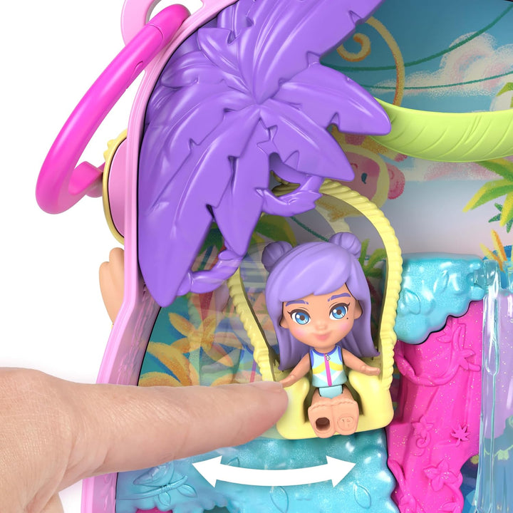 Polly Pocket Puppen und Spielset, Ananas-Äffchen-Schatulle, Reisespielzeug mit 1 Mikropuppe, Haustie