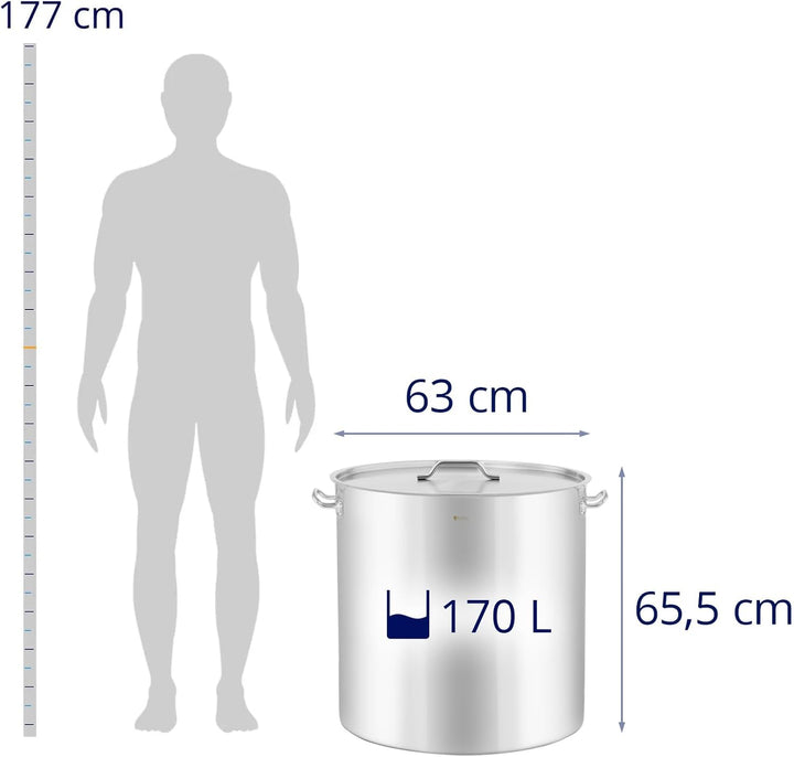 Royal Catering Kochtopf Induktion 170 L Ø 60 cm mit Deckel Edelstahl-Topf Induktionsherd-Topf Indukt