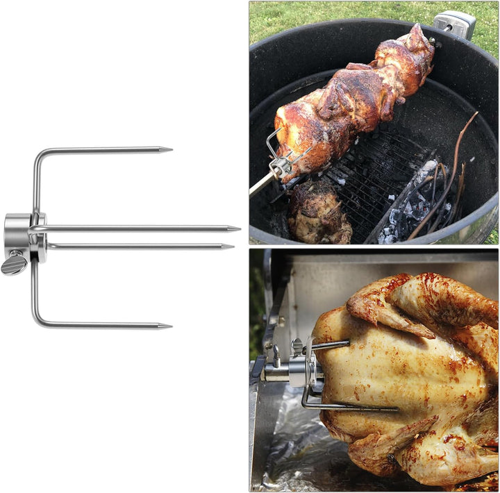 QWORK® 3 Stück Fleischklammern Drehspiess, 304 Edelstahl Fleischnadeln Grillspiess, Kompatibel mit 1
