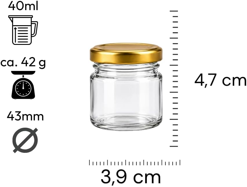 made in home - Mini Gläser 40 ml, Einmachglas, Gewürzgläser mit Schraubdeckel, Sturzglas, Probierglä