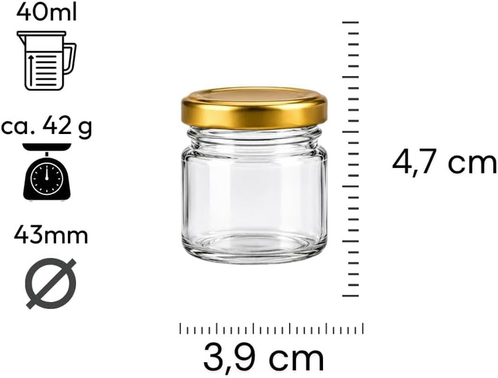 made in home - Mini Gläser 40 ml, Einmachglas, Gewürzgläser mit Schraubdeckel, Sturzglas, Probierglä