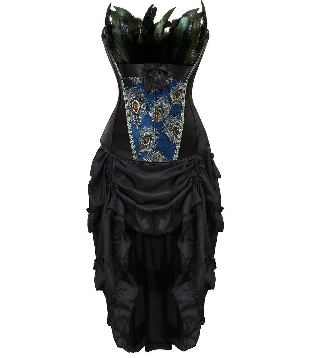 Jutrisujo korsett Corsagenkleid rock kleid corsage korsage pfau feder damen vollbrust bustier gothic