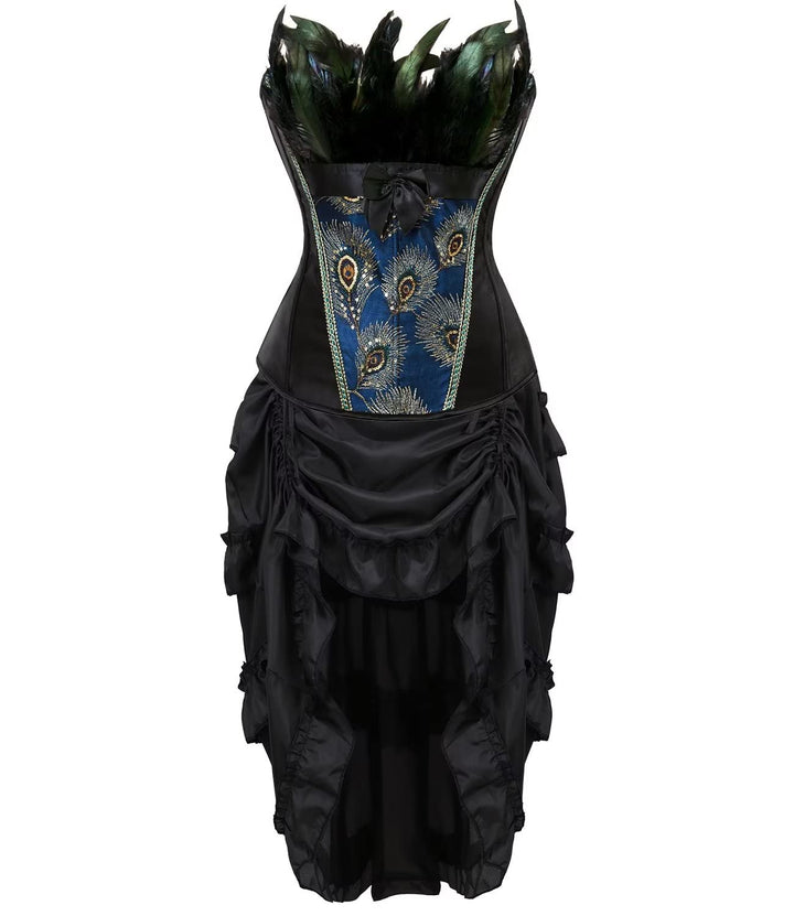 Jutrisujo korsett Corsagenkleid rock kleid corsage korsage pfau feder damen vollbrust bustier gothic
