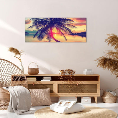 Wandbilder Dekoration Wohnzimmer Meer Strand Palme Panorama Bilder auf Leinwand 120x50cm Leinwandbil