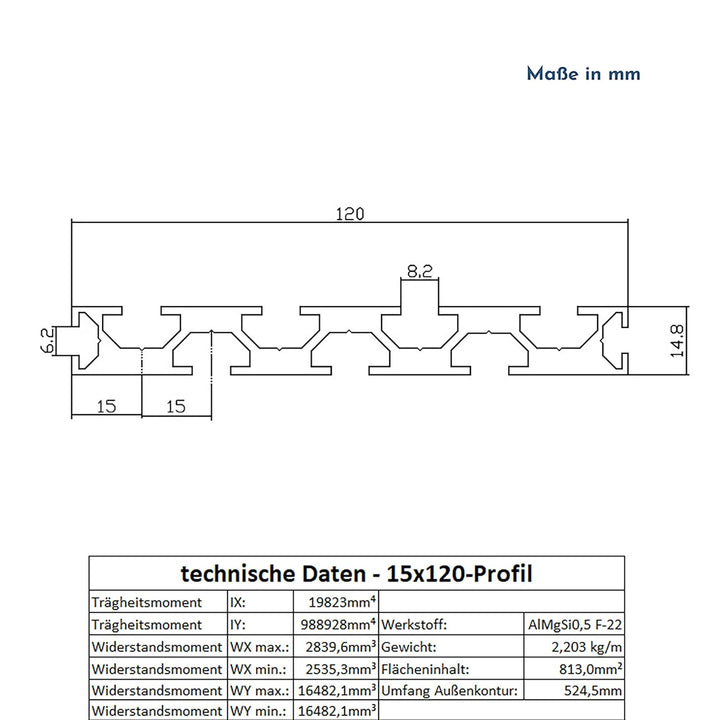 Alu Profil 15x120mm System-, Montage-, Konstruktionsprofil Nut 8-1300mm, 1300