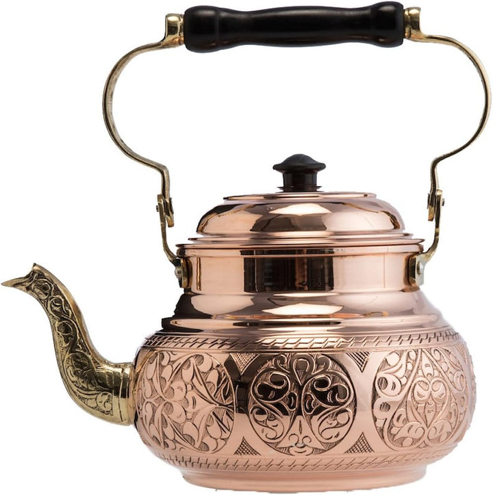 DEMMEX Teekanne mit Gravur, handgefertigt, 1 mm dick, unbeschichtetes Kupfer, 1,6 l