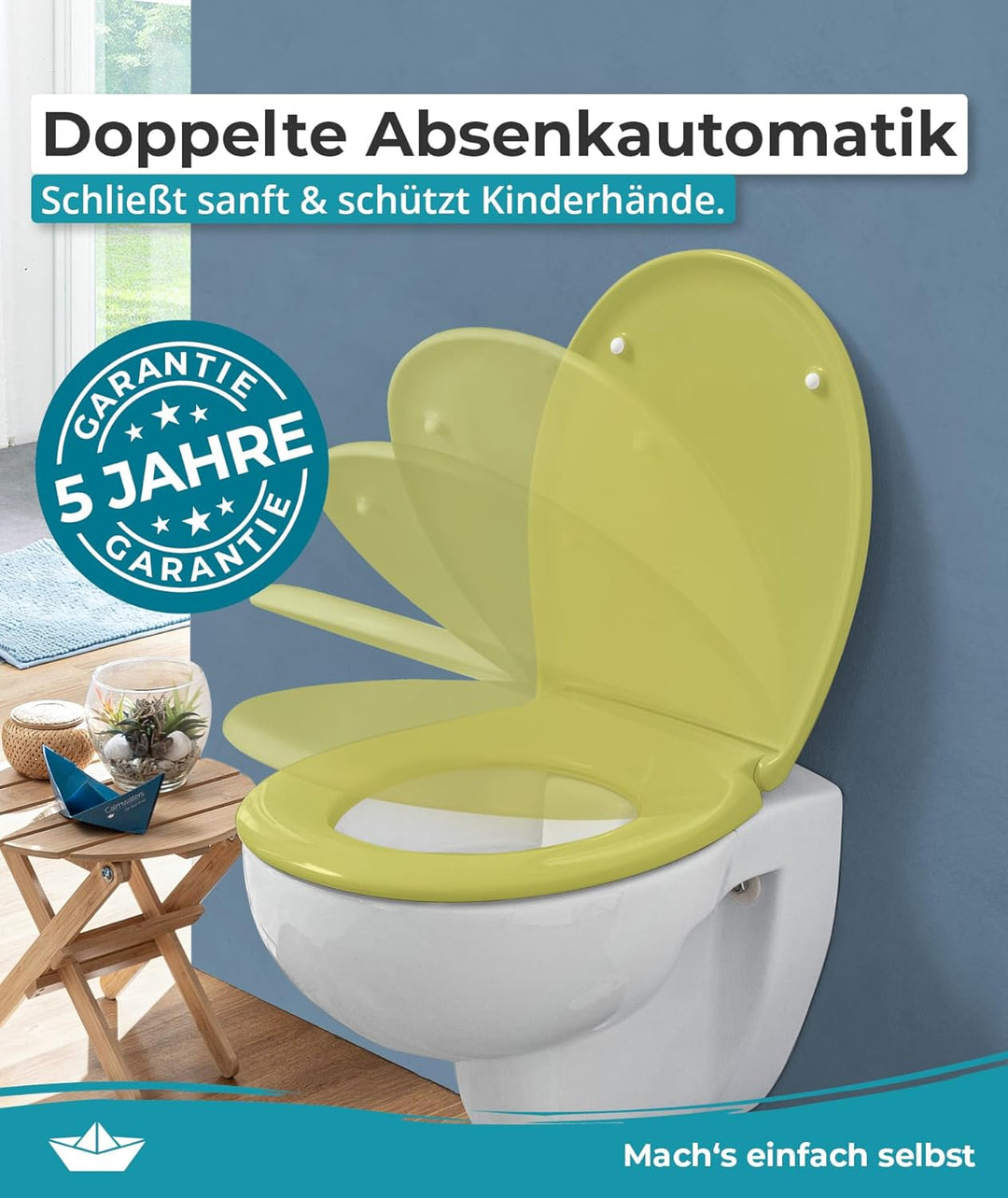 Calmwaters® Premium WC Sitz einfache Montage, Toilettendeckel bis 250 kg, Made in EU, antibakteriell
