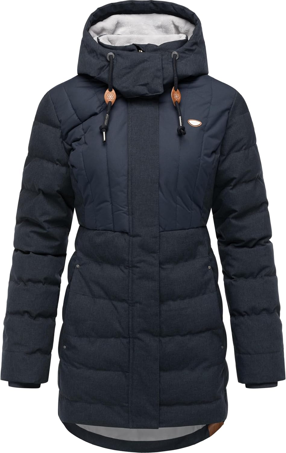 Ragwear Damen Wintermantel Warmer wasserdichter Steppmantel lang mit Kapuze Ashanta Block XS-6XL S N