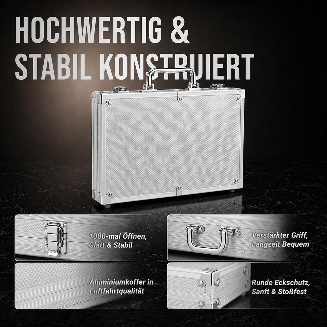 Pokerkoffer mit 500 Laserchips 2 Pokerdecks 3 Button Poker Komplettset, Pokerset Profi Deluxe Set St