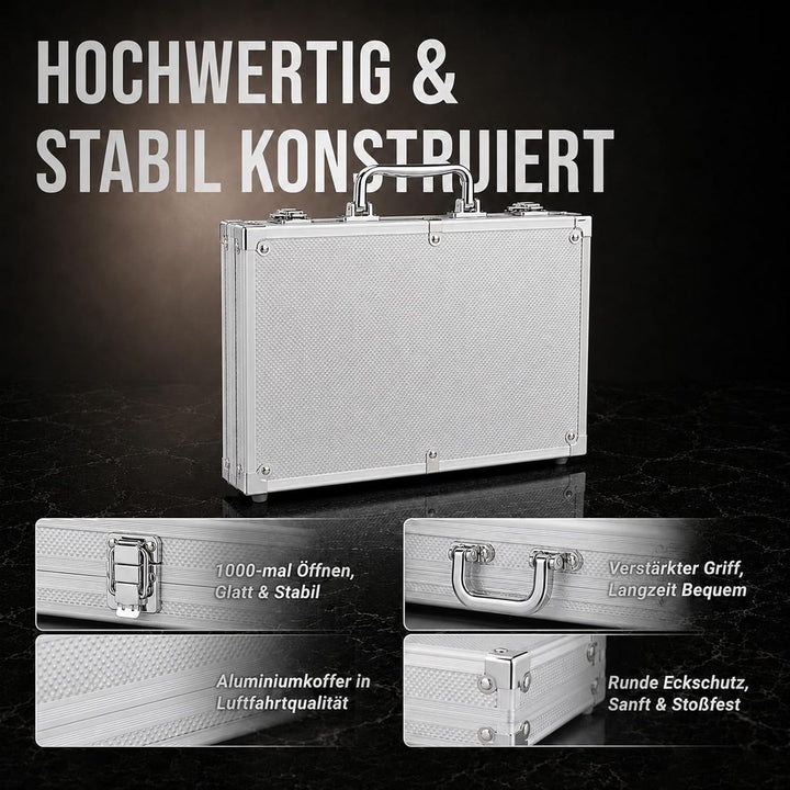 Pokerkoffer mit 500 Laserchips 2 Pokerdecks 3 Button Poker Komplettset, Pokerset Profi Deluxe Set St