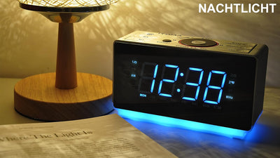 Radioweaker mit Bluetooth Lautsprecher, FM Radio, Dual Wecker mit Snooze, grosse LED Anzeige, Dimmer