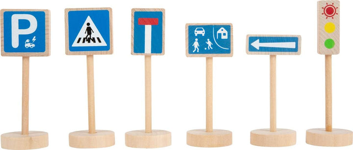 Small Foot Verkehrsschilder-Set aus Holz, Zubehör für Holzfahrzeuge und Eisenbahnen, für Kinder ab 3