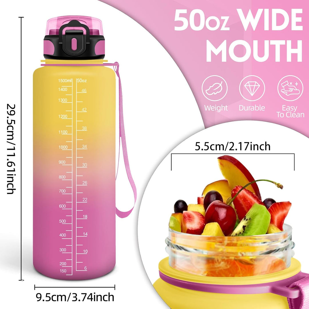HoneyHolly Trinkflasche 1500ML, Auslaufsicher mit Zeitmarkierung, Water Bottle, Trinkflaschen mit Fi