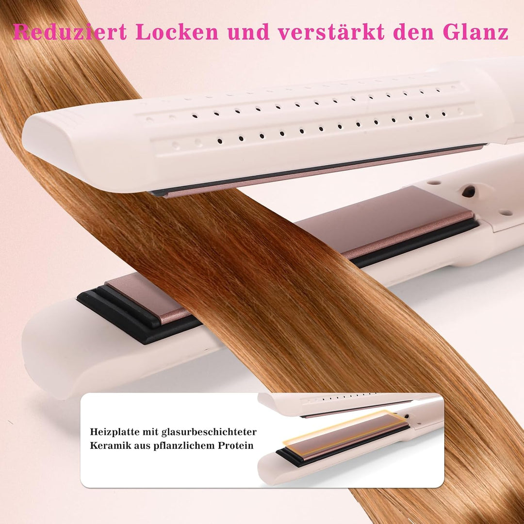 2-in-1 Lockenstab & Haarglätter mit Kaltluft – Professioneller Haarcurler mit Keramik-Heizplatten, N