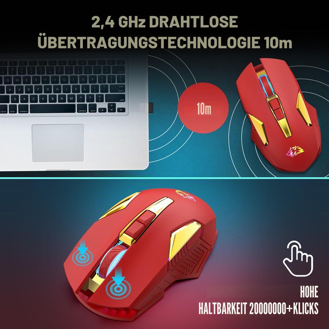 MAGIC-REFINER Kabellose Gaming-Maus, X18-G502, 2,4 G, Computermaus, leises Klicken mit USB-Empfänger