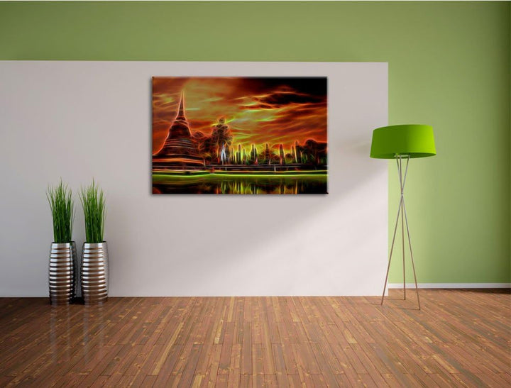 beeindruckender Buddha Tempel Format: 120x80 auf Leinwand, XXL riesige Bilder fertig gerahmt mit Kei