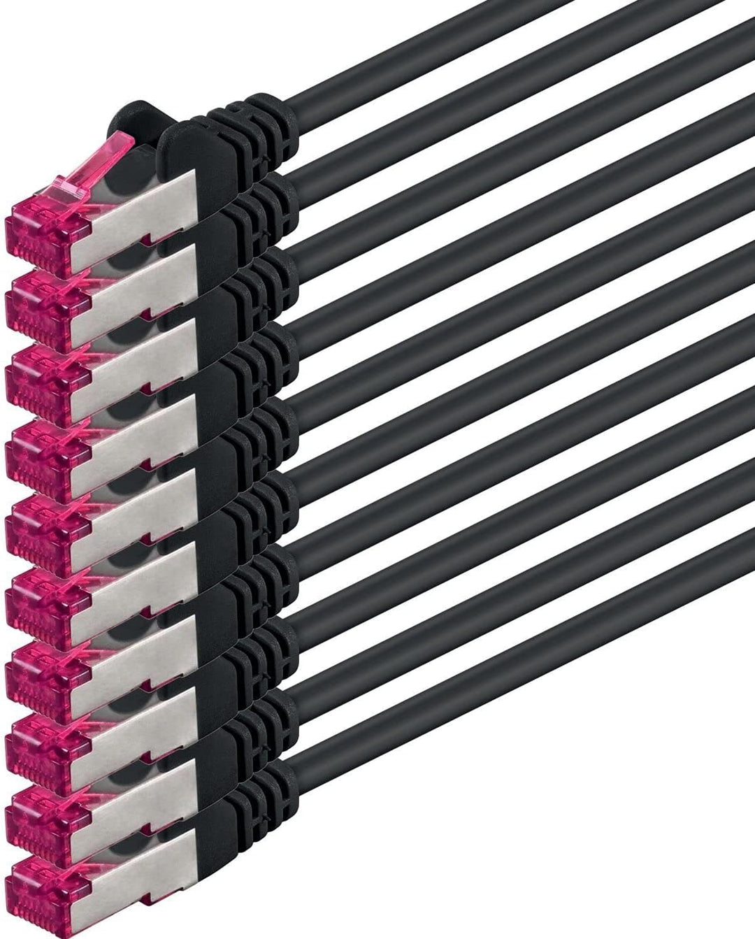 1aTTack.de 7,5m - schwarz - 10 Stück - Netzwerkkabel CAT6a (10Gb/s) S-FTP CAT 6a Lankabel - GHMT zer