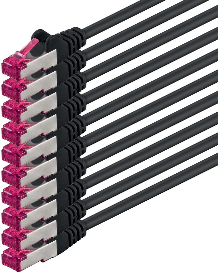 1aTTack.de 7,5m - schwarz - 10 Stück - Netzwerkkabel CAT6a (10Gb/s) S-FTP CAT 6a Lankabel - GHMT zer