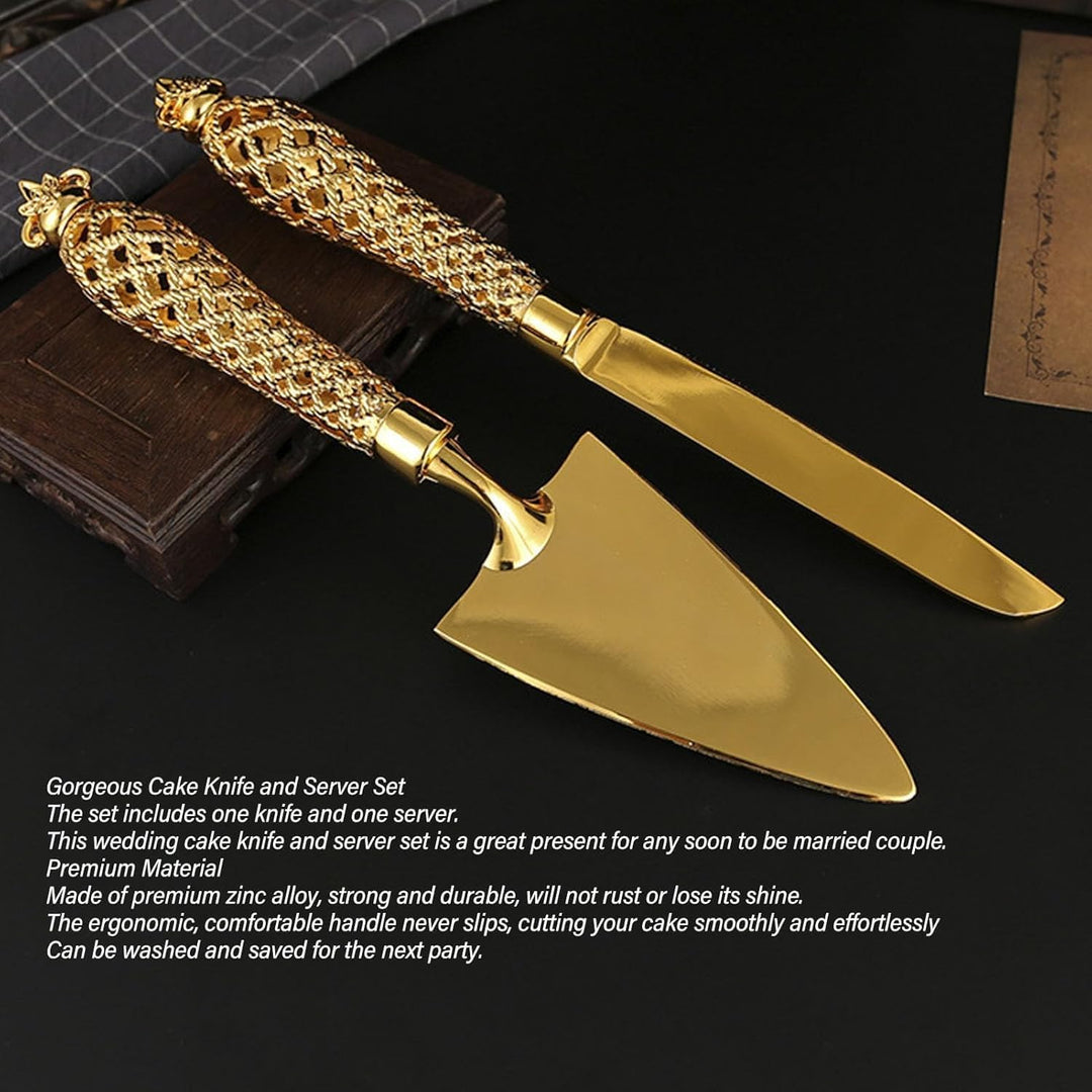 Gold Kuchen und Tortenheber Set, Kuchenmesser und Heber, Hochzeitstorte Schneideutensilien, 1 Satz