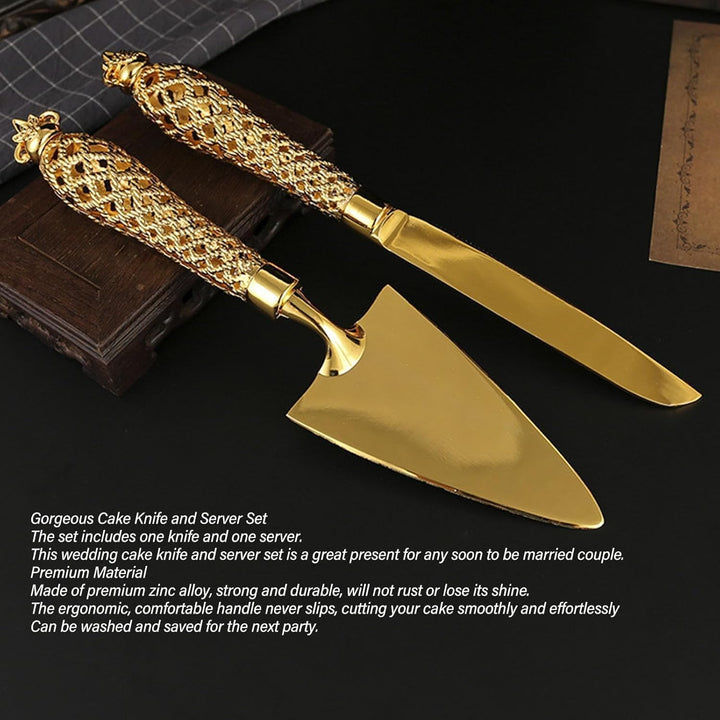 Gold Kuchen und Tortenheber Set, Kuchenmesser und Heber, Hochzeitstorte Schneideutensilien, 1 Satz