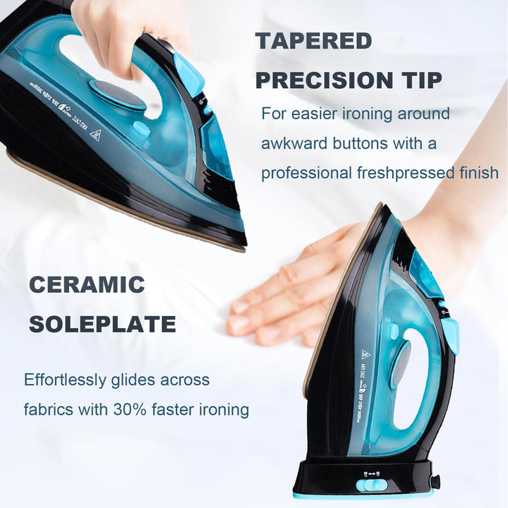 Bügeleisen, Dampfbügeleisen Kabelloses, Keramiksohle, abschaltautomatisch, 2400W Blau, Blau