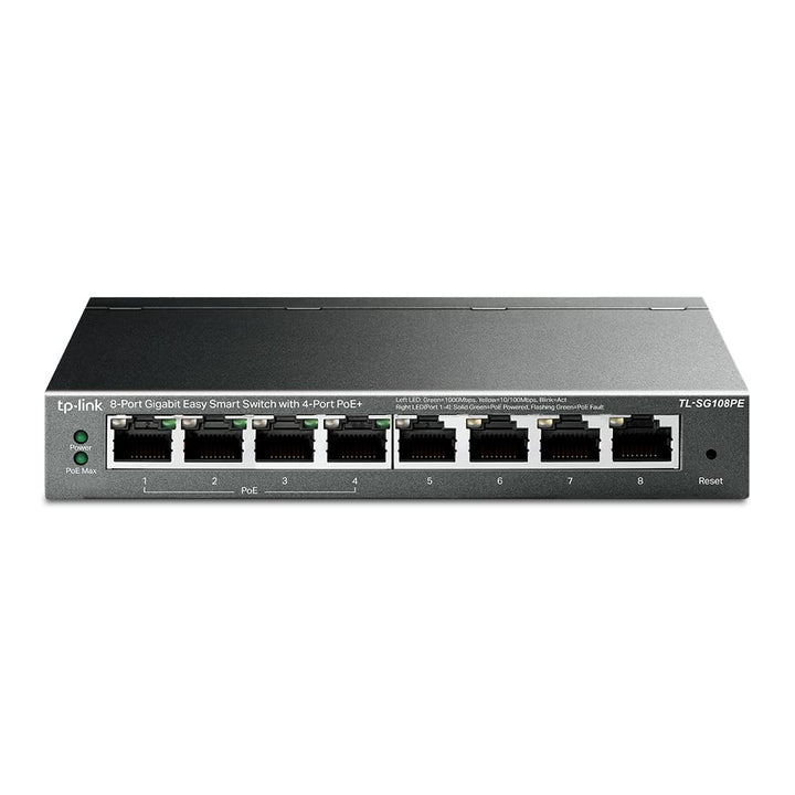 TP-Link TL-SG108PE Managed PoE Switch, 8 Port Gigabit Network Switch mit 4 PoE+ Ports (64 W, 802.3af