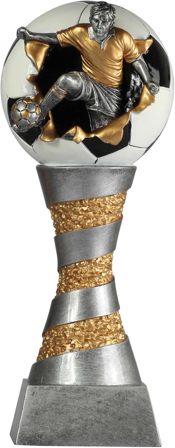 Pokal Fussball Lyon Exclusiv aus Resin Silber/Gold handbemalt, 26, 28 oder 31 cm 31 cm hoch, 31 cm h