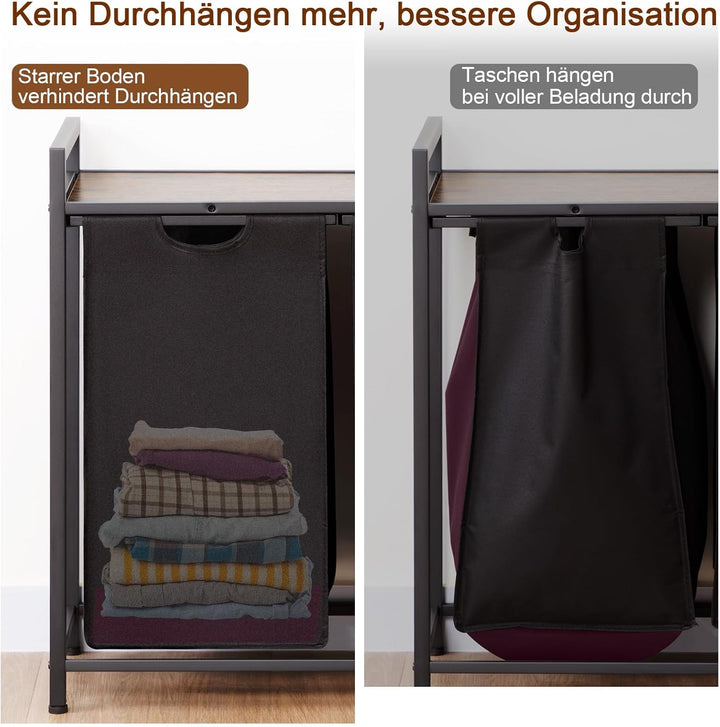 AMHANCIBLE Wäschekorb 2 Fächer, Wäschesammler mit Ablage, Wäschebox, Wäschesack aus Oxford-Gewebe au