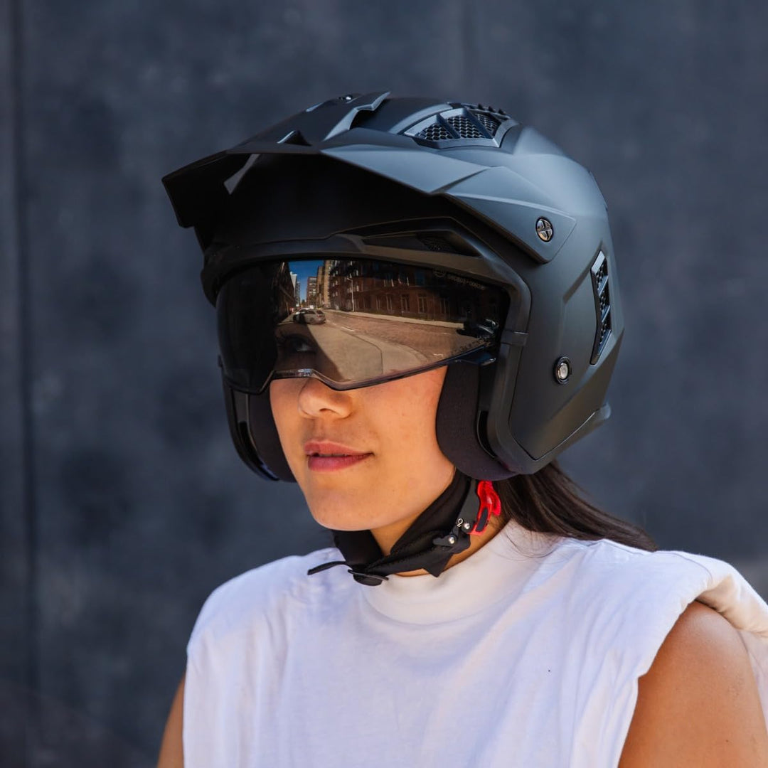 VINZ Kioto Jethelm / Streetfighter Helm | ECE 22.06 zugelassen | Rollerhelm mit Sonnenvisier / Sonne