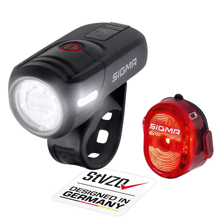 SIGMA LED Fahrradlicht Set Aura45/Nugget II mit 45/15 Lux |Wiederaufladbar & Spritzwassergeschützt |