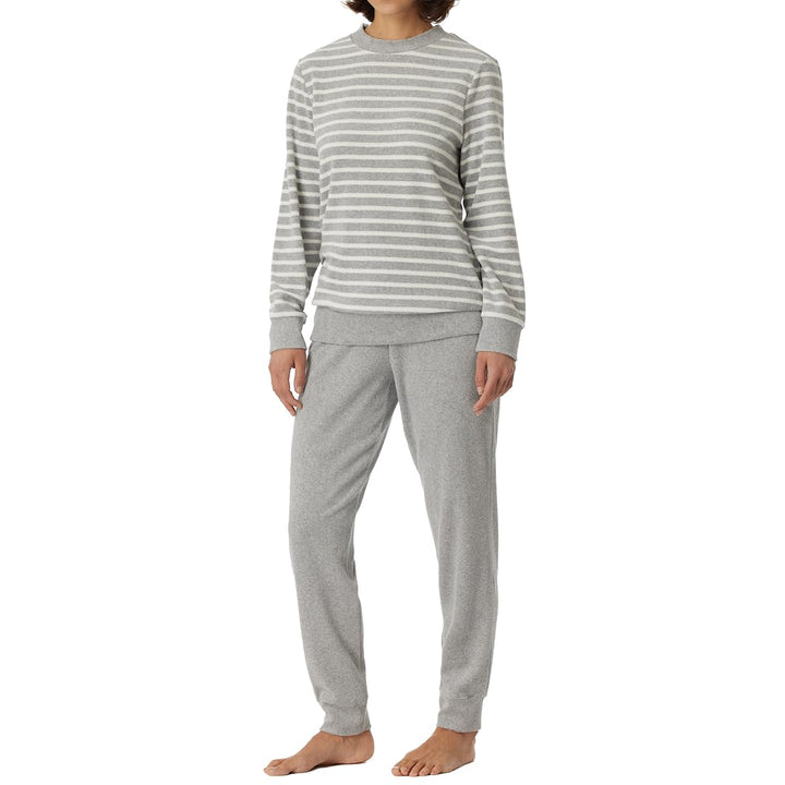 Schiesser Damen Schlafanzug lang Frottee warm kuschelig wohlfühlen - Nightwear 50 Grau-mel._180116,