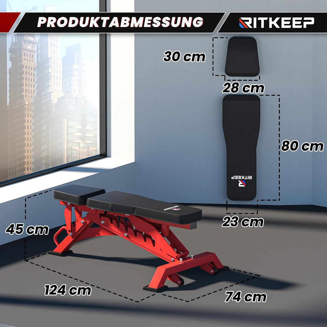 RitKeep RAB-3000 Hantelbank, 590 kg, verstellbare Schrägbank für Home Gym | 10 Rückenlehnen- & 4 Sit
