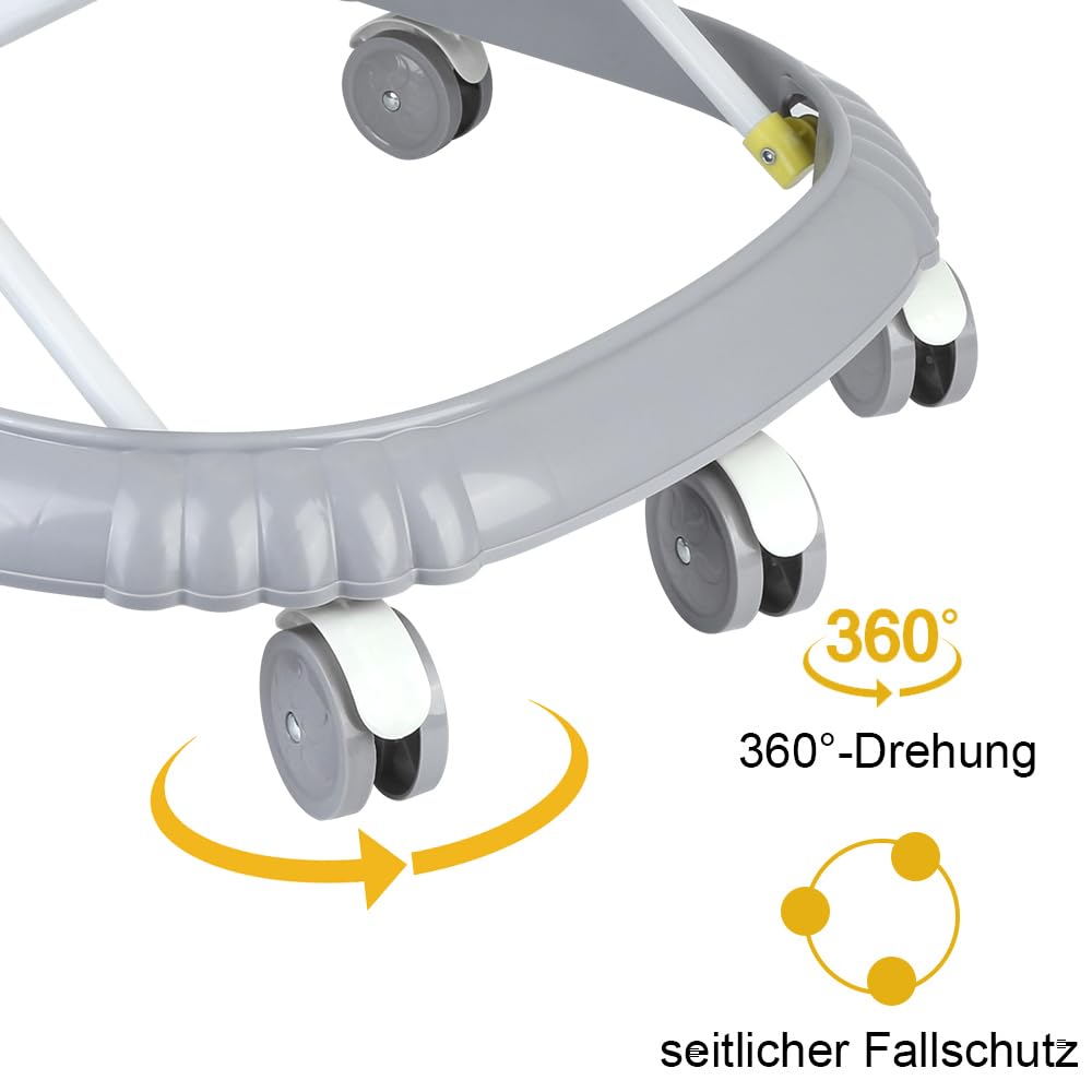 Lauflernhilfe 4-in-1, Grau, mit Schieberfunktion, mitwachsender Schritt für Babys, mit Spieluhr und