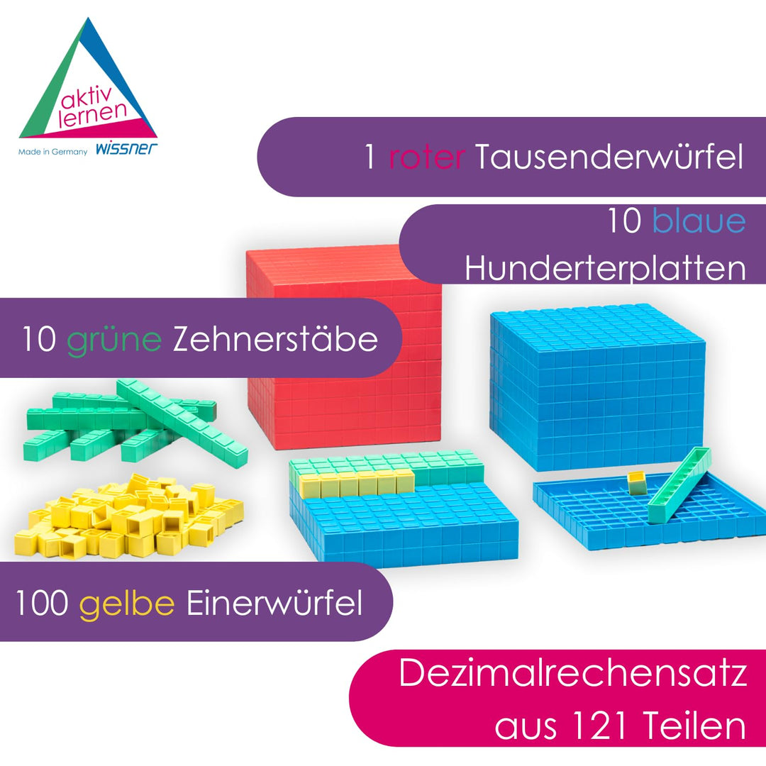 WISSNER® Dienes Dezimal-Rechenmaterial mit 121 Teilen aus nachhaltigem RE-Plastic – Aktives Lernen m