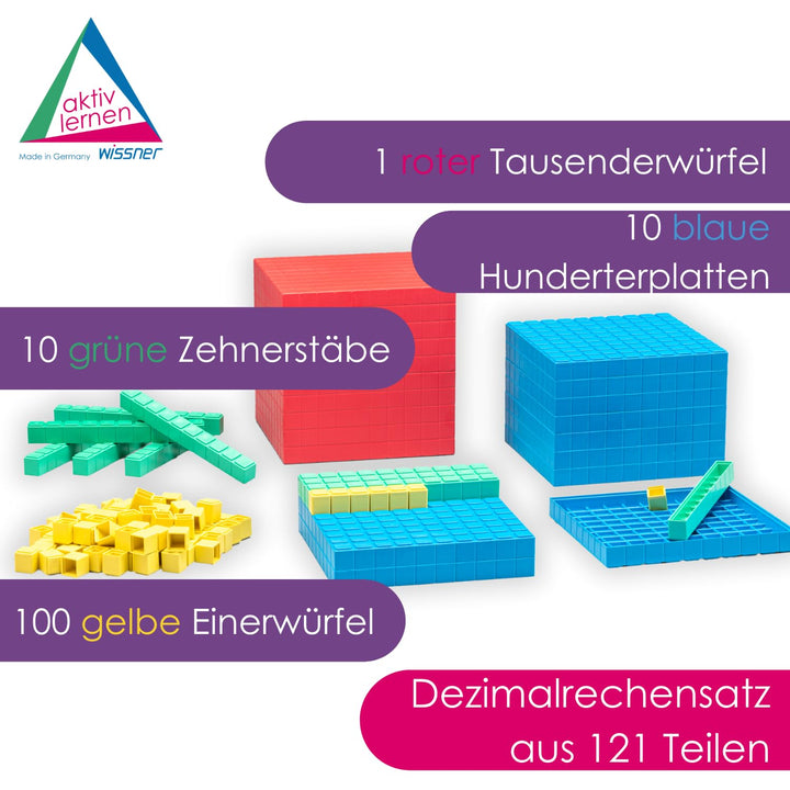 WISSNER® Dienes Dezimal-Rechenmaterial mit 121 Teilen aus nachhaltigem RE-Plastic – Aktives Lernen m
