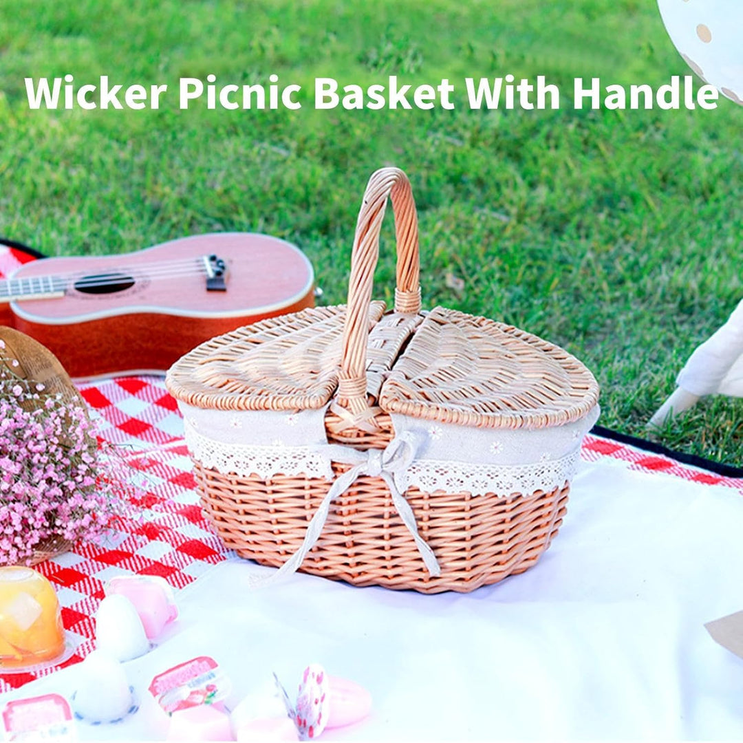 Weidenkorb mit Griff-Design – Picknickkörbe | leerer Weidenkorb | grosse Aufbewahrungsbox für Outdoo