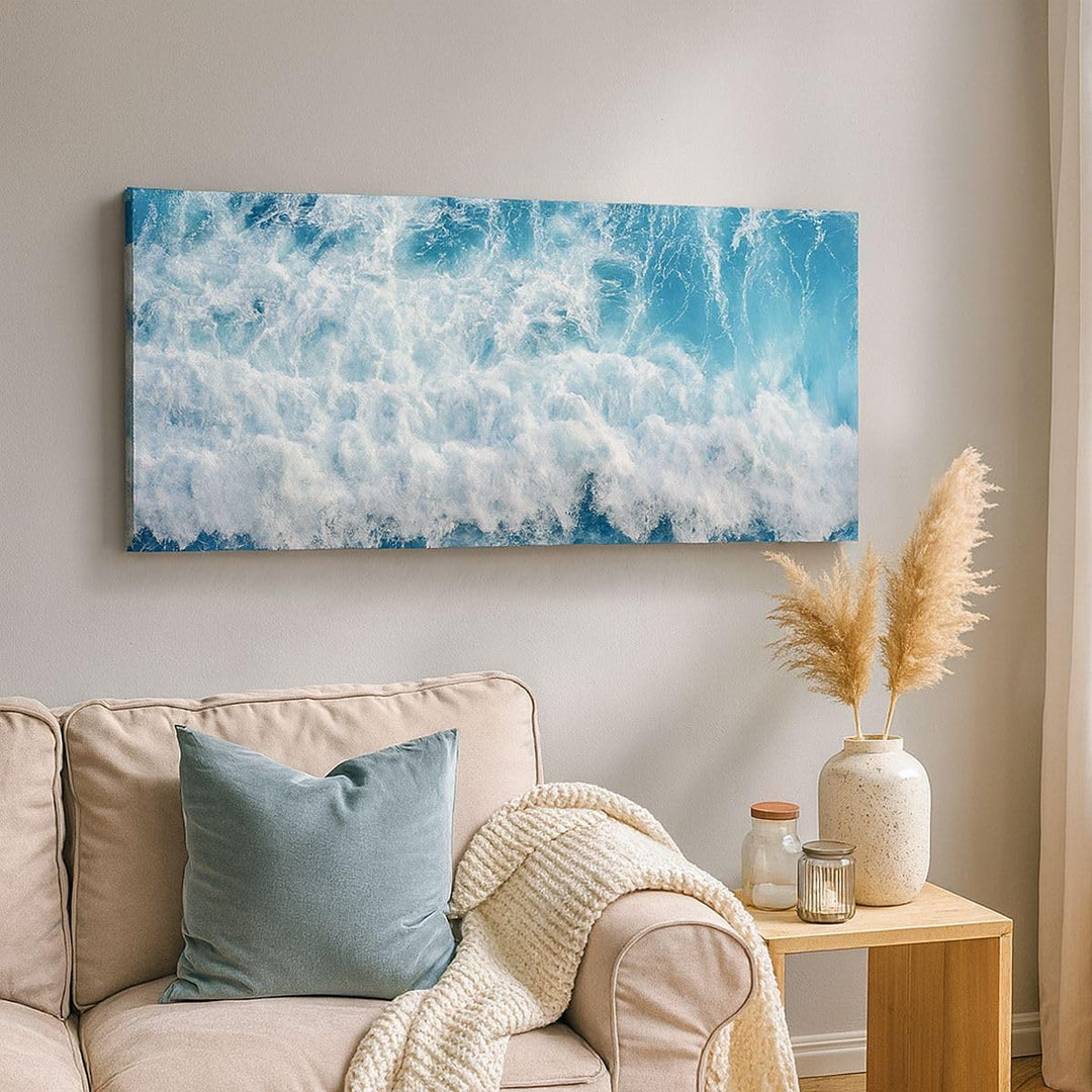 Wandbilder Dekoration Wohnzimmer Meer Welle Ozean Panorama Bilder auf Leinwand 120x50cm Leinwandbild