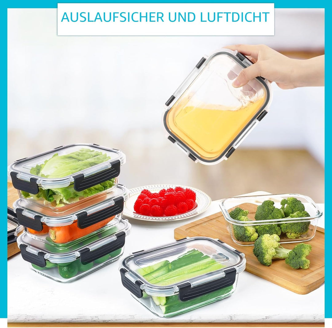 Skroam Glas-Frischhaltedosen 20 Stück 640ml [10 Behälter + 10 Deckel] - Meal Prep Boxen für Lebensmi