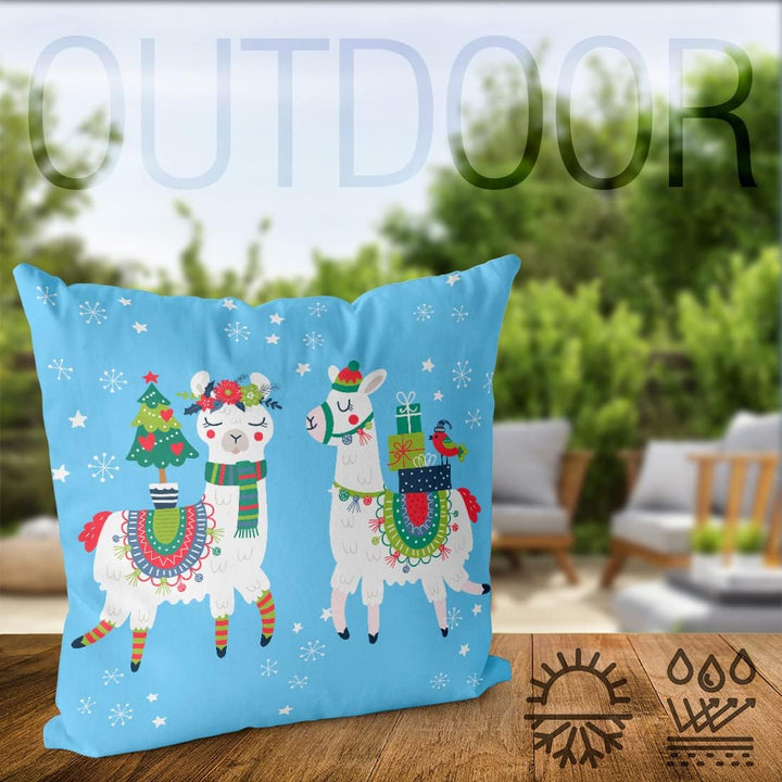 VOID Lamas Weihnachten blau Kissenbezug Kissenhülle Sofakissen Kissen Deko Weihnachten Winter Weihna
