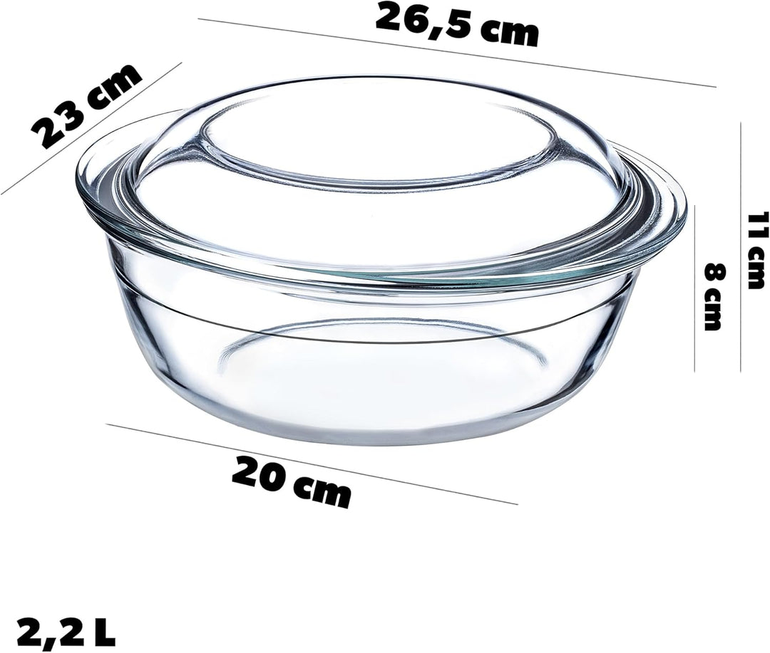 KADAX Auflaufform mit Deckel 2,2L – runde hitzebeständige Glasform, spülmaschinenfest & langlebig –