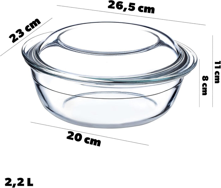 KADAX Auflaufform mit Deckel 2,2L – runde hitzebeständige Glasform, spülmaschinenfest & langlebig –