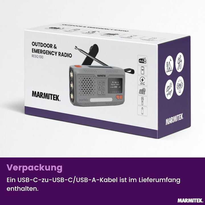 Notfallradio Marmitek RESQ 100 – Zuverlässige Kurbelradio mit DAB+ und Solar – Powerbank 4500 mAh &