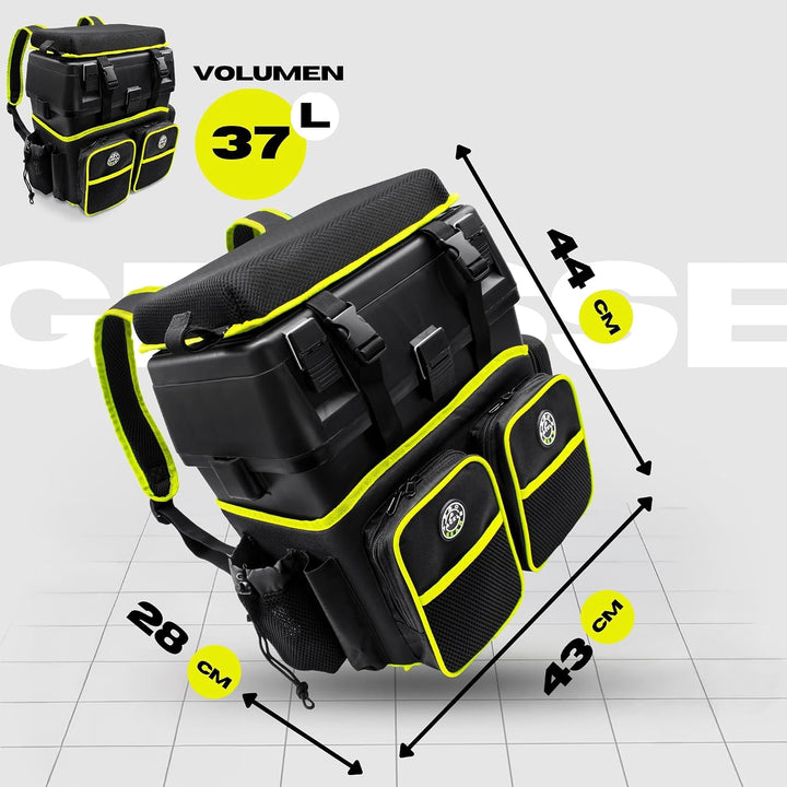 Pro Tackle Allround Sitzkiepe mit Rucksacksystem, Lime | Stabil und leicht, Gepolsterte Sitzfläche,