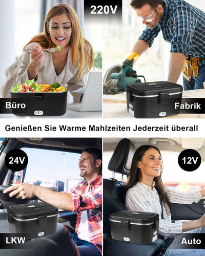 AUTOPkio Elektrische Lunchbox 1,8L 80W, 12V 24V 220V Grosser Beheizbare Speisenwärmer mit Tasche Ede