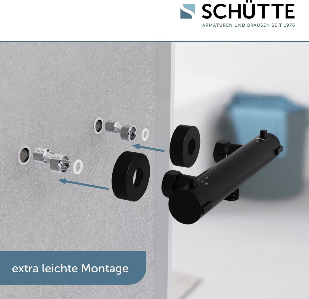 SCHÜTTE 52466 LONDON Thermostat Duscharmatur mit Verbrühschutz bei 38℃ &amp; 64916 Raven Duschstange und