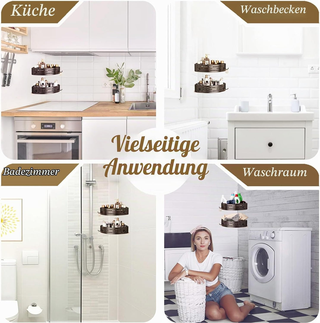 Duschablage ohne Bohren - Der perfekte Badezimmer Organizer! Eckregal für Dusche &amp; Bad mit 4 Haken.