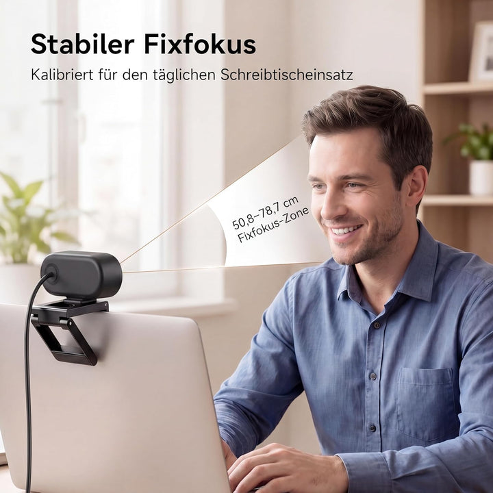 EMEET C100 Webcam 1080P, Fixfokus, 66° Sichtfeld, integriertes Mikrofon, Sichtschutzabdeckung, tragb