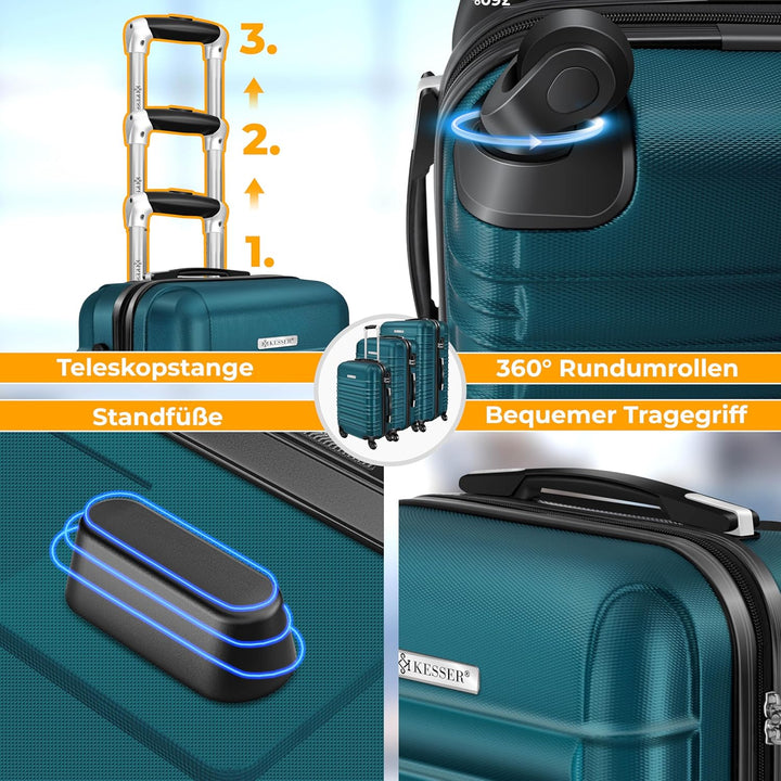 KESSER® Reisekoffer 84L Mittlerer Hartschalen Koffer Inkl. Kofferwaage + Gepäckanhänger | Trolley Ge