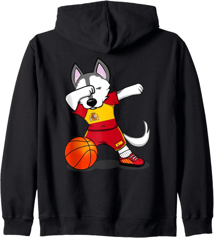 Dabbing Husky Spanien Basketball Mannschaft Spanisch Flagge Kapuzenjacke