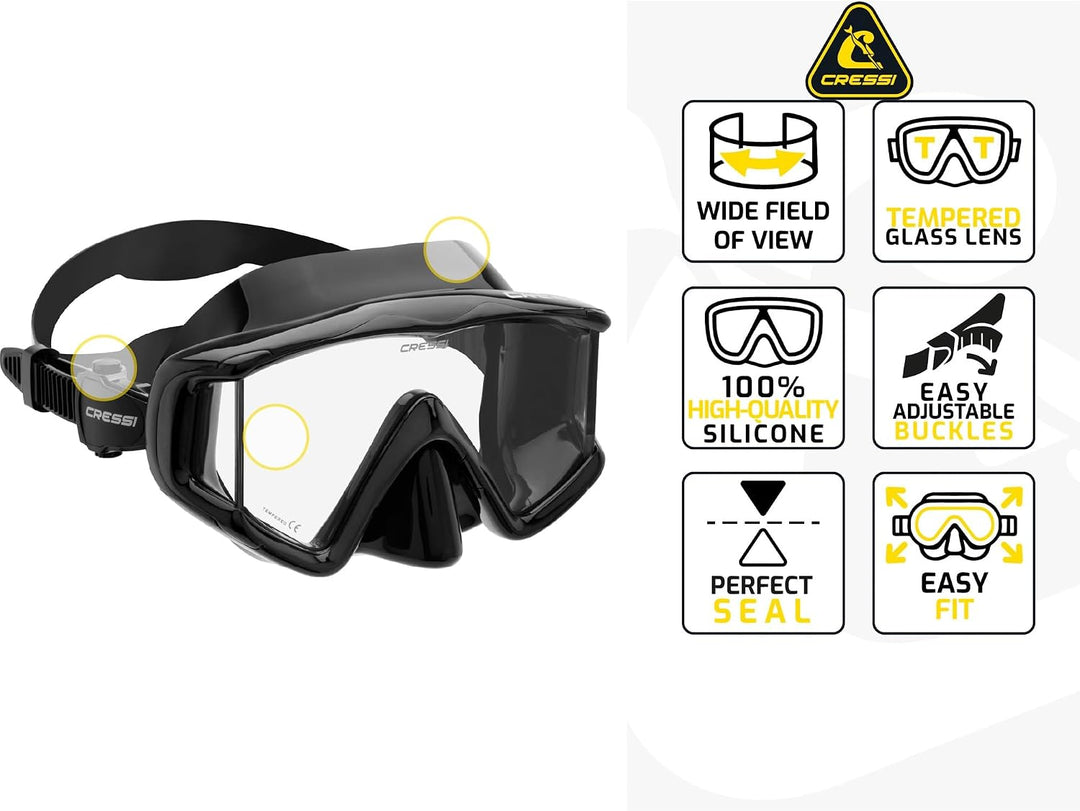 Cressi Panorama-Maske und Trocken-Schnorchel-Set zum Schnorcheln, Tauchen, Pano 3 & Supernova Dry: e
